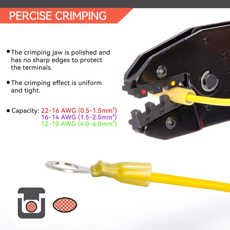 HKS Crimping Tool For Heat Shrink Connectors - Ratcheting Wire Crimpers - AWG 22-10 (0.5-6.0mm?) - Ratchet Terminal Crimper - Electrical Crimping Tool - Image 3